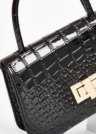 Quiz Black Crocodile Print Top Handle Bag