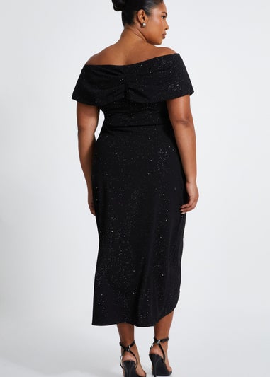 Quiz Black Curve Glitter Bardot Midi Dress