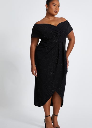 Quiz Black Curve Glitter Bardot Midi Dress