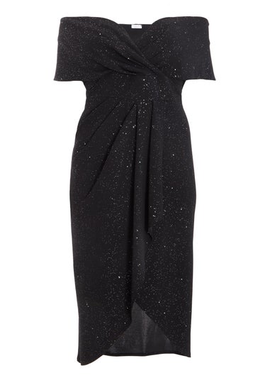 Quiz Black Curve Glitter Bardot Midi Dress