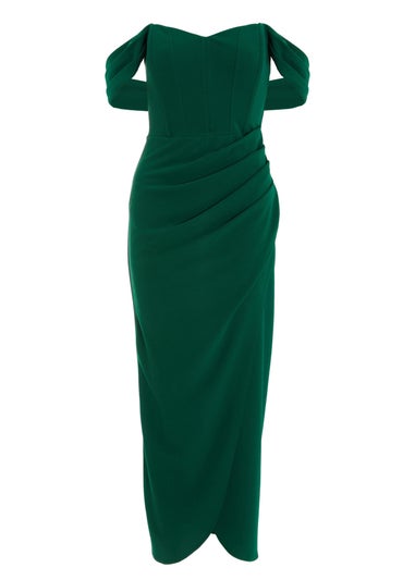 Quiz Green Petite Bardot Maxi Dress