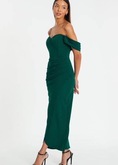 Quiz Green Petite Bardot Maxi Dress