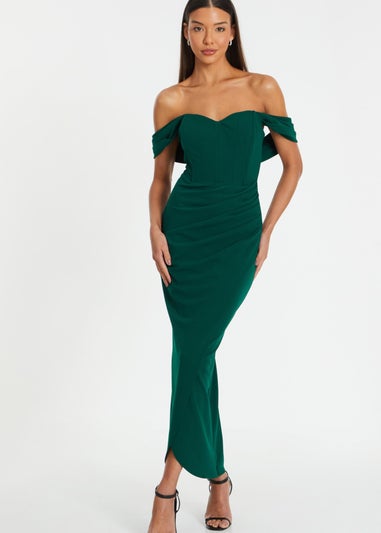 Quiz Green Petite Bardot Maxi Dress