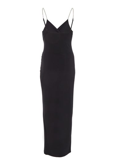 Quiz Black Petite Diamante Ruched Maxi Dress