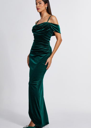 Quiz Green Velvet Cowl Neck Maxi Dress