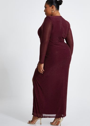 Quiz Burgundy Curve Mesh Midaxi Dress