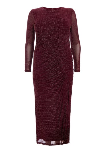 Quiz Burgundy Curve Mesh Midaxi Dress