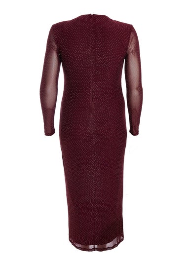 Quiz Burgundy Curve Mesh Midaxi Dress