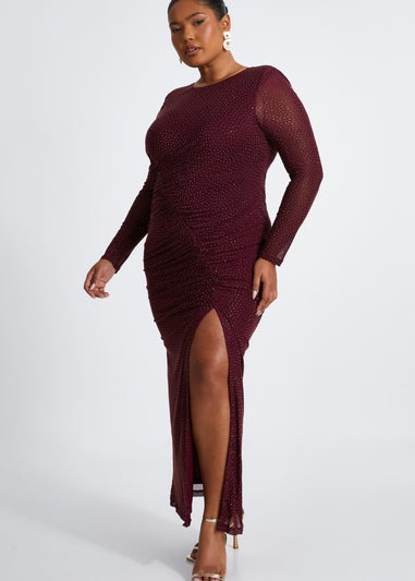 Quiz Burgundy Curve Mesh Midaxi Dress