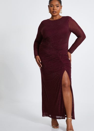 Quiz Burgundy Curve Mesh Midaxi Dress