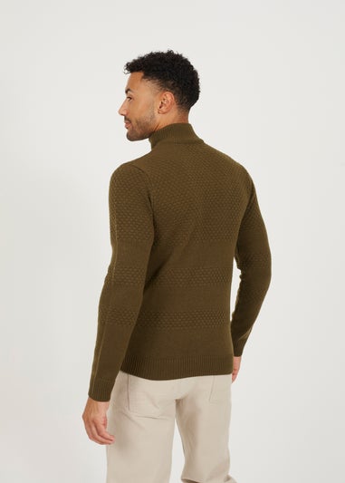 Brave Soul Khaki Zip Through Funnel Neck Knit Cardigan