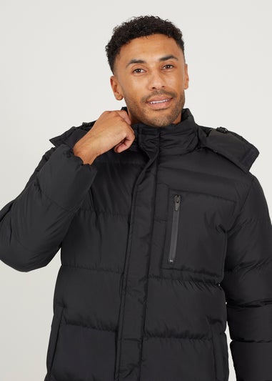 Brave Soul Black Longline Hooded Padded Puffer Jacket