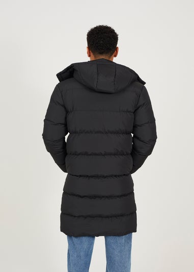 Brave Soul Black Longline Hooded Padded Puffer Jacket