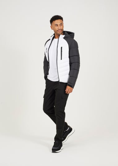 Brave Soul White Contrast Padded Hooded Jacket