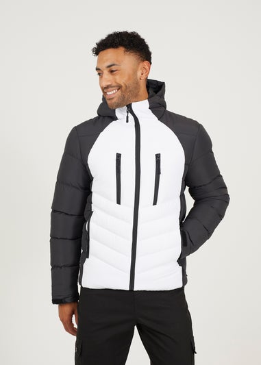 Brave Soul White Contrast Padded Hooded Jacket