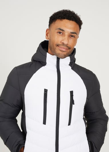 Brave Soul White Contrast Padded Hooded Jacket