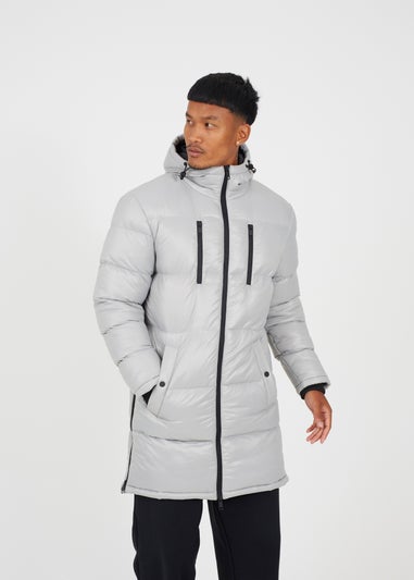 Brave Soul Light Grey Longline Hooded Padded Puffer Jacket