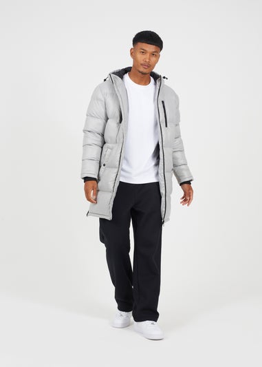 Brave Soul Light Grey Longline Hooded Padded Puffer Jacket