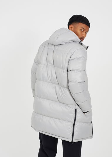 Brave Soul Light Grey Longline Hooded Padded Puffer Jacket