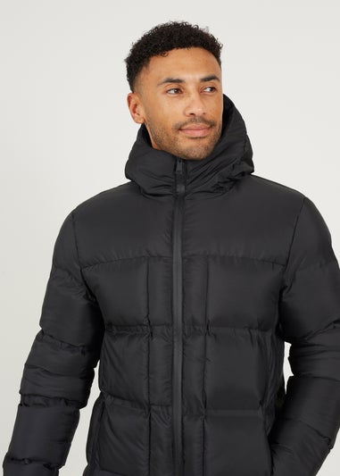 Brave Soul Black Longline Padded Hooded Jacket