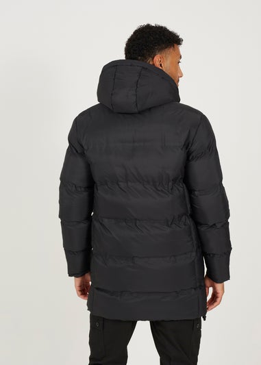 Brave Soul Black Longline Padded Hooded Jacket