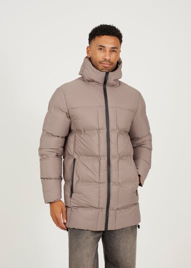 Brave Soul Taupe Longline Padded Hooded Jacket