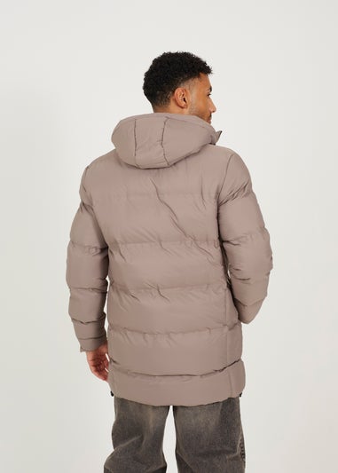 Brave Soul Taupe Longline Padded Hooded Jacket