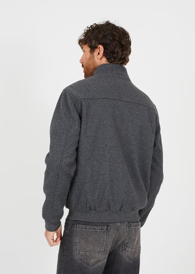 Brave Soul Grey Faux Wool Funnel Neck Bomber Style Jacket