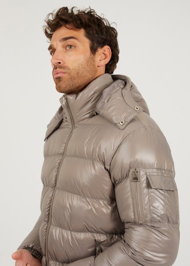 Brave Soul Taupe Hooded Padded Puffer Jacket with Detachable Hood