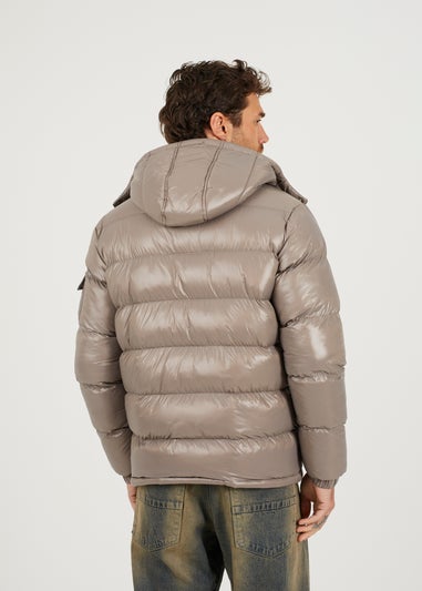 Brave Soul Taupe Hooded Padded Puffer Jacket with Detachable Hood