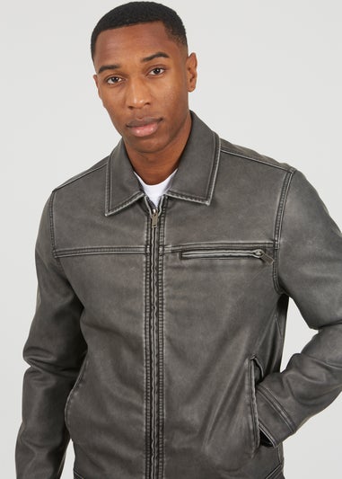 Brave Soul Black Zip Through Vintage PU Biker Jacket