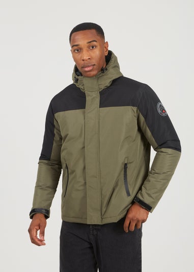 Brave Soul Khaki Colour Block Hooded Jacket