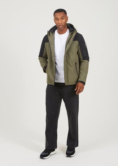 Brave Soul Khaki Colour Block Hooded Jacket