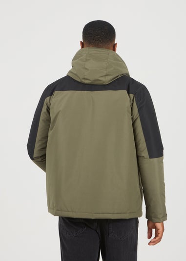 Brave Soul Khaki Colour Block Hooded Jacket