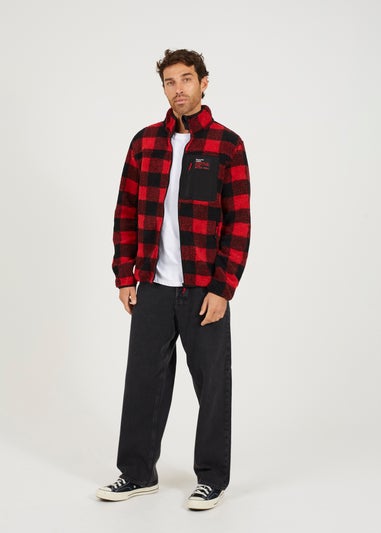 Brave Soul Red Check Zip Through Borg Fleece