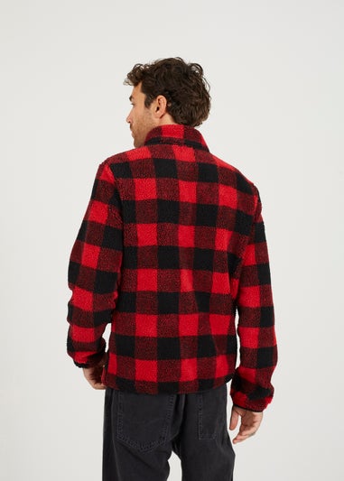 Brave Soul Red Check Zip Through Borg Fleece