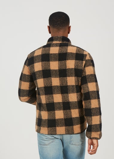 Brave Soul Tan Check Zip Through Borg Fleece