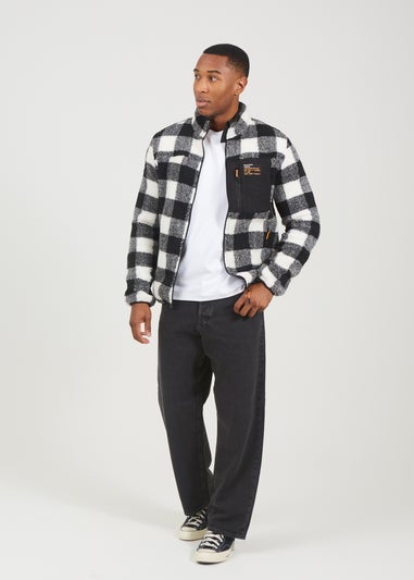 Brave Soul Ecru Check Zip Through Borg Fleece