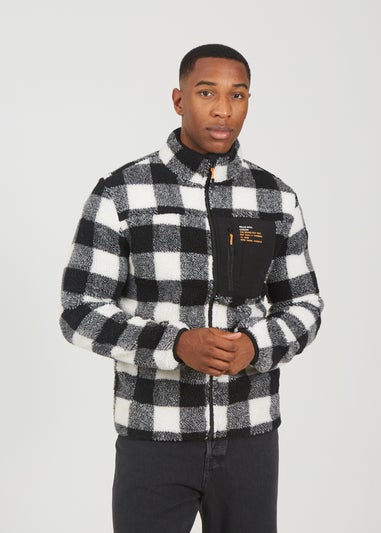 Brave Soul Ecru Check Zip Through Borg Fleece
