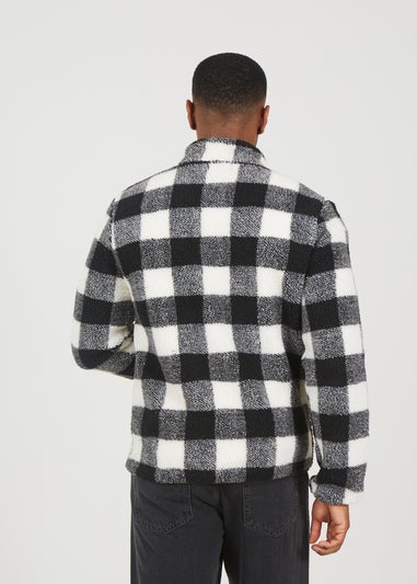 Brave Soul Ecru Check Zip Through Borg Fleece