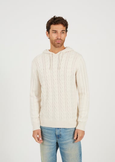 Brave Soul Ecru Cable Knit Hoody