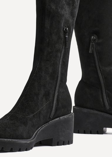 Linzi Kortina Black Faux Suede Wedge Knee High Boot