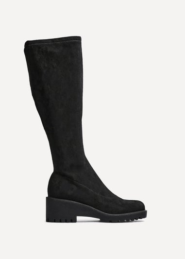 Linzi Kortina Black Faux Suede Wedge Knee High Boot