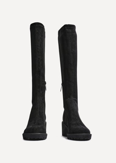 Linzi Kortina Black Faux Suede Wedge Knee High Boot