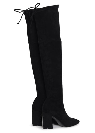 Linzi Meadow Black Suede Thigh High Heeled Boot