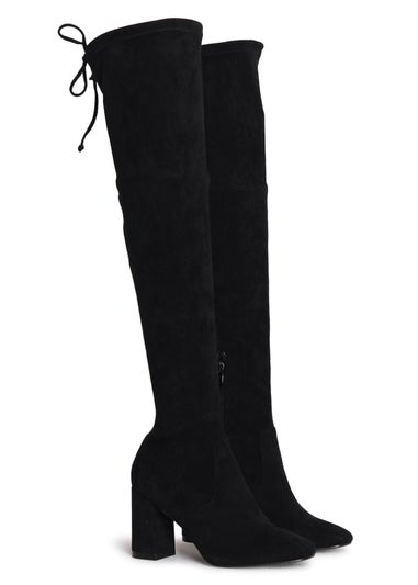 Linzi Meadow Black Suede Thigh High Heeled Boot