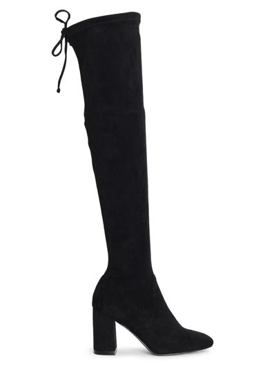 Linzi Meadow Black Suede Thigh High Heeled Boot