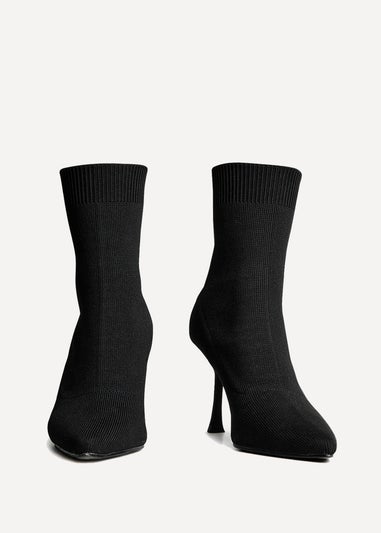 Linzi Franz Black Knit Pointed Toe Sock Boot