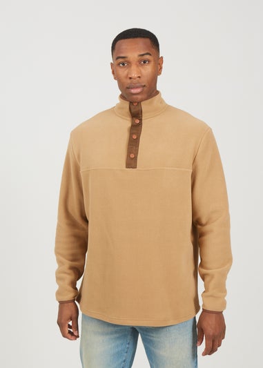 Brave Soul Tan Contrast Quarter Zip Fleece