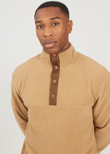 Brave Soul Tan Contrast Quarter Zip Fleece